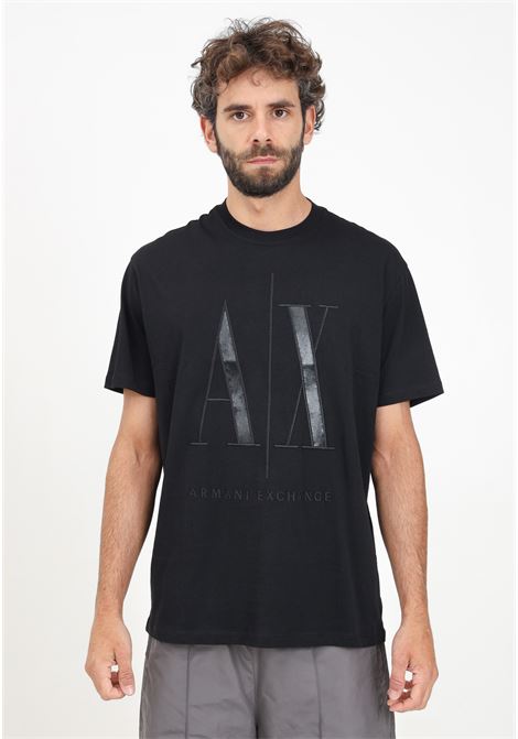 Men's black short-sleeved T-shirt with AX logo embroidery ARMANI EXCHANGE | 8NZTPQZJH4Z5237